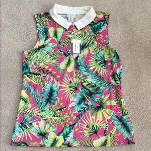 Tommy Bahama NWT Floral Sleeveless Quarter Zip Golf Polo- Large